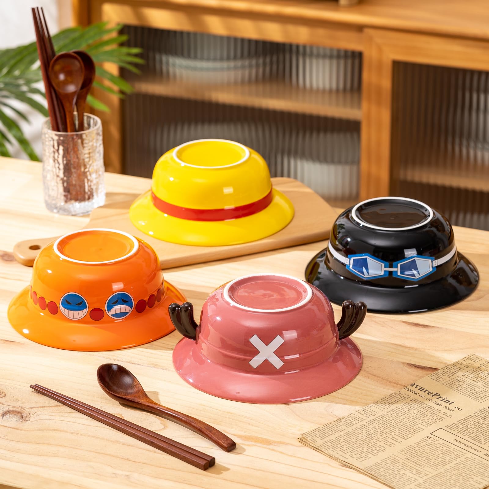 食器 capkaname DVJEPJ Straw Hat Ramen Bowl (Ceramic Bowl + Wooden Spoon +